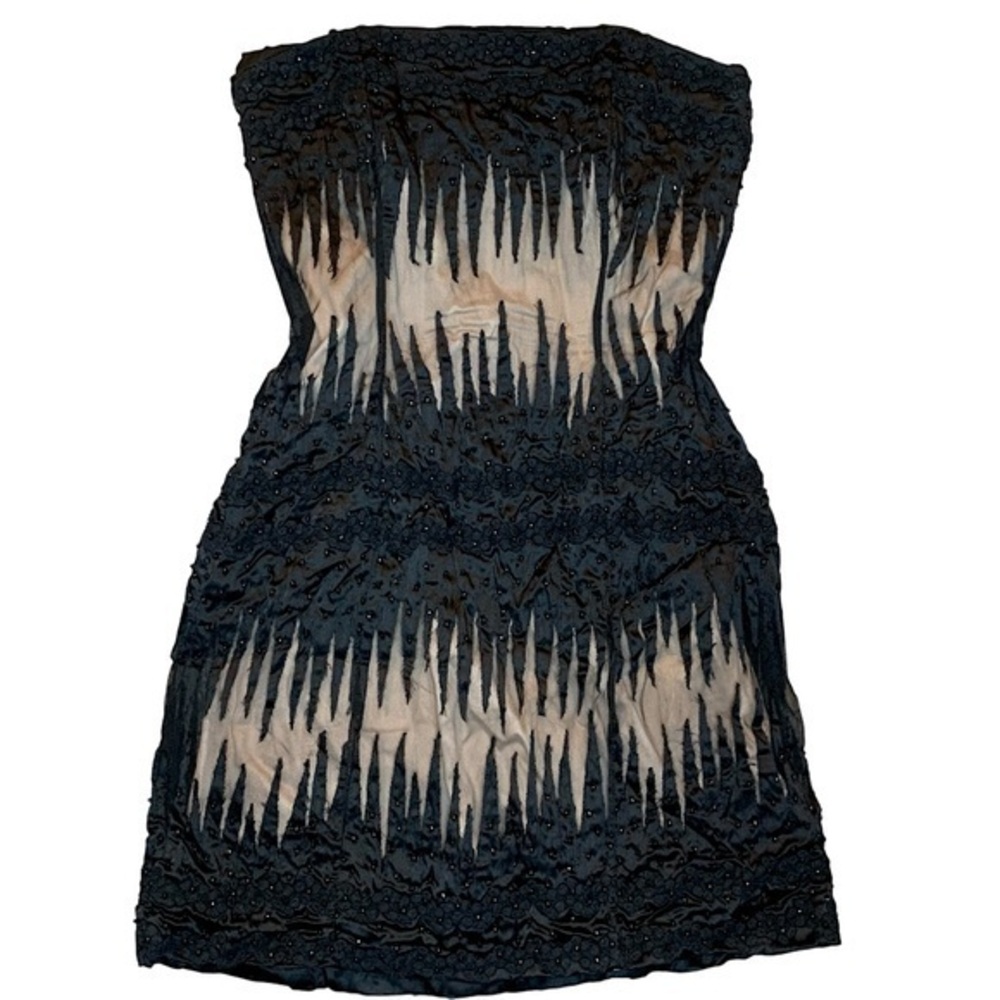 French Connection beaded strapless mini dress black size 6
